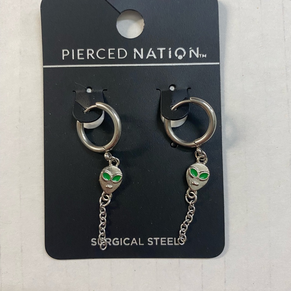 Spencer's Silver Dangle Alien Earrings